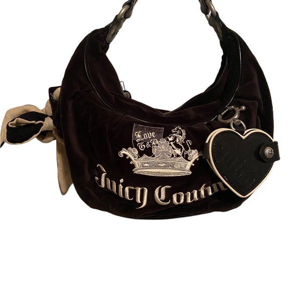 Juicy Couture Handbags - Vintage Y2K Juicy Couture Velour Velvet Bag Purse Rare Heart Mirror Charm